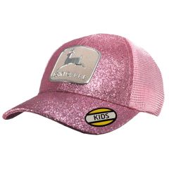 John Deere Toddler One Size Vintage Logo Glitter Mesh Trucker Cap/Hat Pink