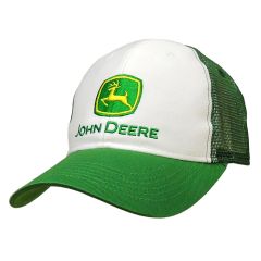 John Deere Men/Unisex One Size Logo Mesh 100% Cotton Twill Cap/Hat White/Green