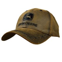 John Deere Men/Unisex One Size Logo Cotton/Poly Adjustable Oilskin Cap/Hat Brown