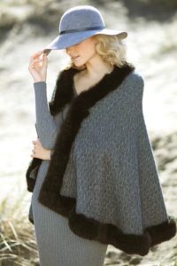 McDonald Possum Merino Womens Cable Cape With Fur - Pewter