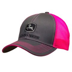 John Deere Men/Unisex One Size Neon Logo Adjustable Cap/Hat Charcoal/Pink