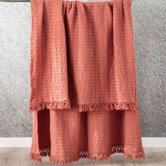Renee Taylor Alysian Washed Cotton Textured Throw -Brick