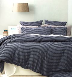 Cloud Linen Wave Cotton Tufted Quilt cover Set Blue