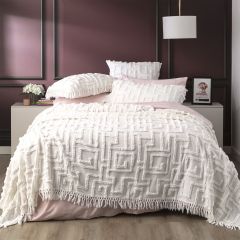 Renee Taylor Riley Cotton Tufted Coverlet set White Super King