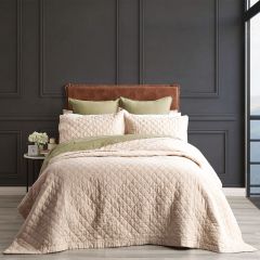 Renee Taylor Cavallo French Linen Quilted Coverlet Set Natural Super King