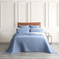 Renee Taylor Cavallo French Linen Quilted Coverlet Set Denim Super King