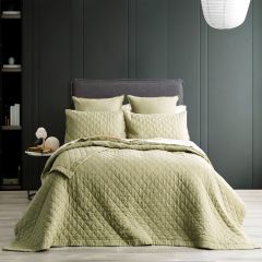 Renee Taylor Cavallo French Linen Quilted Coverlet Set Jade Super King