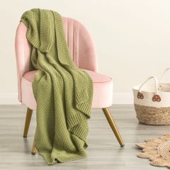 Renee Taylor Moss Seed Stitch 100% Cotton Knitted Throw Sage