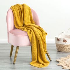 Renee Taylor Moss Seed Stitch 100% Cotton Knitted Throw Mustard