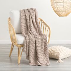 Renee Taylor Lenni 100% Cotton Knitted Throw Camel