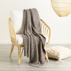 Renee Taylor Lenni 100% Cotton Knitted Throw Charcoal