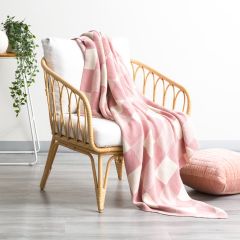 Renee Taylor Newport Checkered Cotton Knitted Throw Blush