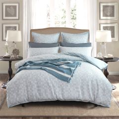 Renee Taylor Jervis Checks Jacquard Quilt Cover Set French Blue