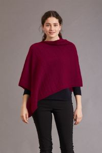 McDonald Possum Merino Womens Poncho With Garter Detail- Berry