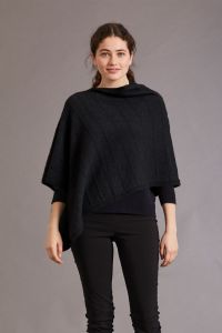 McDonald Possum Merino Womens Poncho With Garter Detail-Charcoal