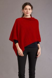McDonald Possum Merino Womens Poncho With Garter Detail-Red