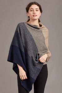 McDonald Possum Merino Ombre Womens Poncho -Navy/Pewter/Mocha