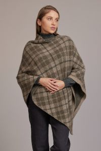 McDonald Possum Merino Womens Tartan Poncho -Ash