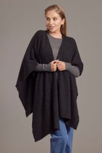 McDonald Possum Merino Womens Split Front Cape-Charcoal