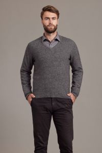 McDonald Mens Possum Merino Rack Stitch V-Neck Jersey