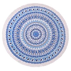 VAGABOND Blue Cotton Terry Velour 150cm Round Beach Towel