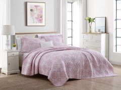 Laura Ashley Ayla Printed Queen/King Coverlet Set -Dusted Rose
