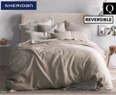 Sheridan Abbotson Stripe Reversible Belgian Linen Quilt Cover Flax