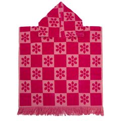 Bambury Kids Daisy Check Poncho Hooded Beach Towels|Quick Drying - Pink