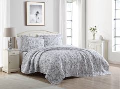 Laura Ashley Branch Toile Printed Coverlet Set - Grey