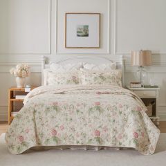 Laura Ashley Breezy Floral Printed Queen/King Coverlet Set-Pink/Green