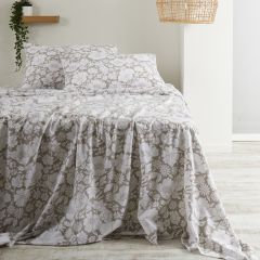 M Home Floral Oatmeal Flannelette Bed Sheet Set Queen