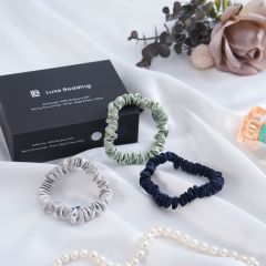 Luxe Bedding 6A Grade 100% Mulberry Silk Skinny Scrunchie Set Navy, Sage Green, Silver