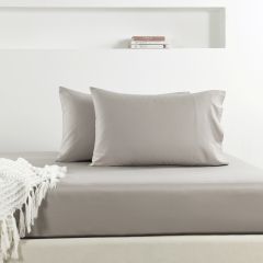 Luxe Bedding Bamboo Cotton 400TC Fitted Sheet & Pillowcase Combo Perla Grey