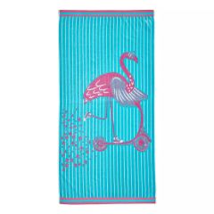 Renee Taylor Kids Junior Jacquard Velour Beach Towel-Fly Flamingo