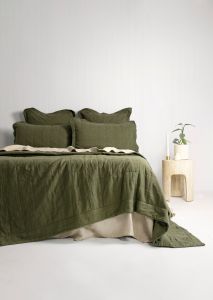 Bambury Luxe Belgian Linen Coverlet-Olive
