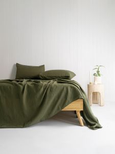 Bambury Luxe Belgian Linen Sheet Set-Olive