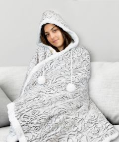 Árdor Faux Fur Snuggle Super Soft Hooded Blanket- Roses Grey