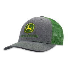 John Deere LP86113-JD Trademark Logo Trucker Mesh Cap-Heather Grey/Green