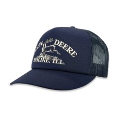 John Deere 5 Panel Cap/Hat Themed Trucker Cap with Printed Vintage Logo-Navy