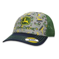John Deere LP86259-JD Kids All Over Pattern Trademark Logo Embroidered Trucker Cap