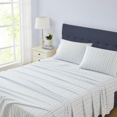 Laura Ashley Brampton Stripe Flannelette Sheet Set Midnight Blue