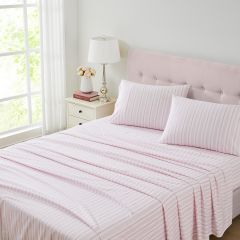 Laura Ashley Brampton Stripe Flannelette Sheet Set Blush Pink