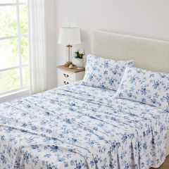 Laura Ashley China Rose Flannelette Sheet Sheet Set Midnight Blue