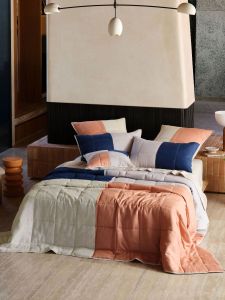 Linen House Nimes Patchwork Navy Linen Coverlet