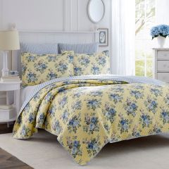 Laura Ashley Linley Printed Queen/King Coverlet Set -Yellow