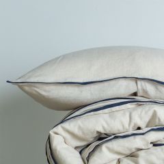M Home French Linen Natural with Navy Trim Standard Pillowcase Pair