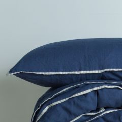 M Home French Linen Navy with Fine Stripe Trim Standard Pillowcase Pair
