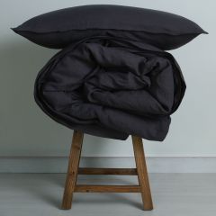 M Home French Linen Quilt Cover Charcoal Double Stitch