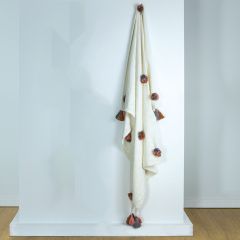M Home Fernie 100% Cotton Pom Pom Throw Ivory