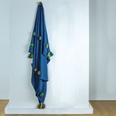 M Home Fernie 100% Cotton Pom Pom Throw Teal